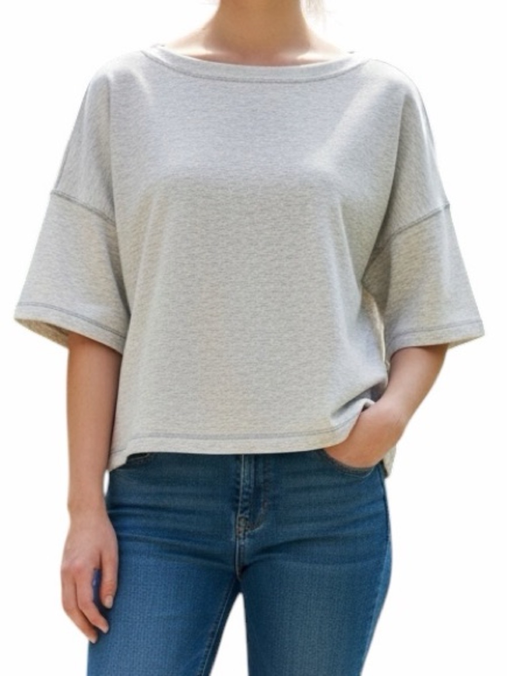 Source Unknown Light Gray Boxy Short-Sleeve Sweatshirt